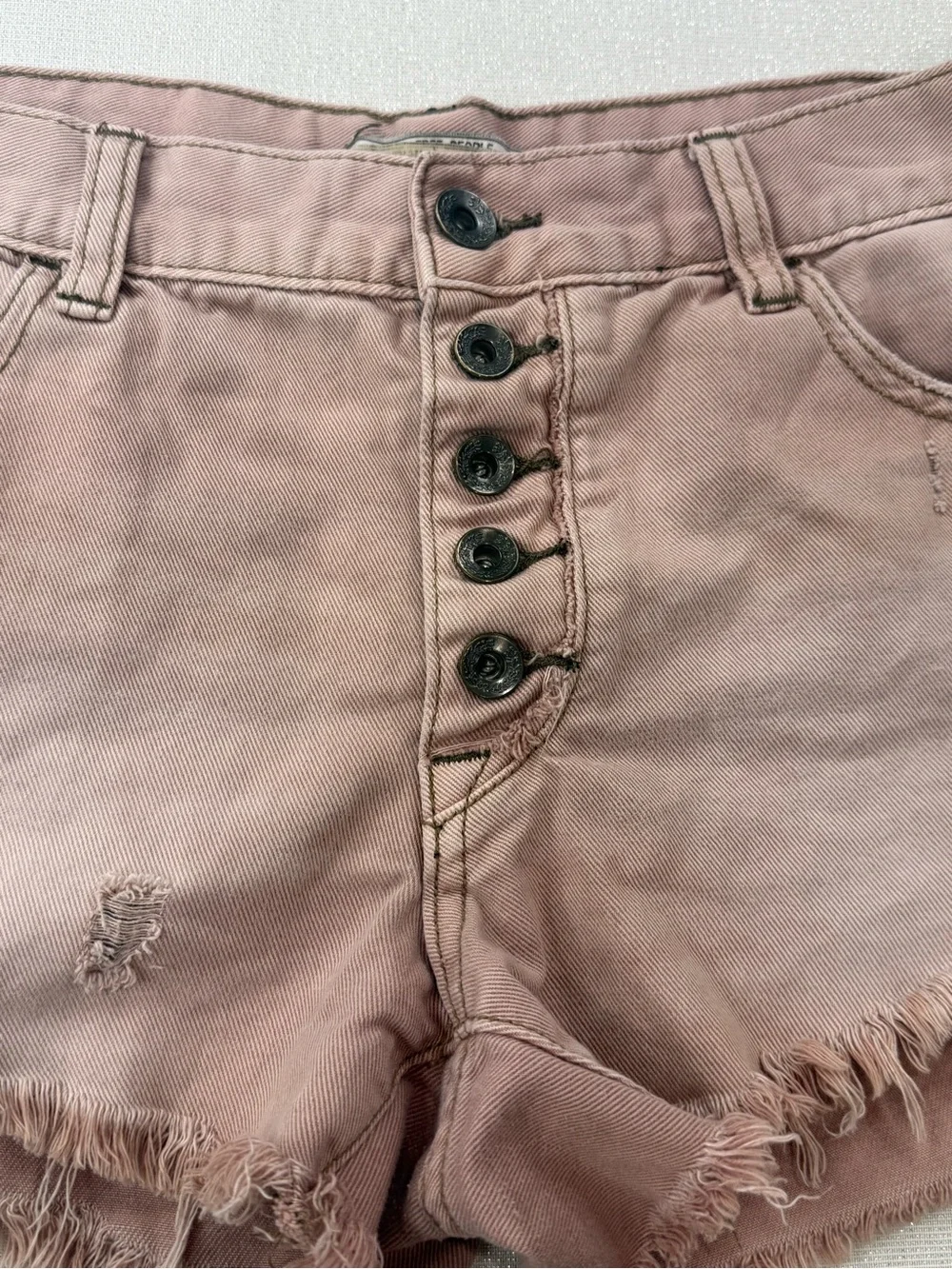 Free People Runway Slouch Distressed Cutoff Jean Shorts Button Fly Pink Denim 27